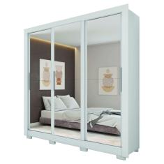 Guarda Roupas Casal  3 Portas de Correr com Espelho 4 Gavetas Giovanna Branco Caemmum