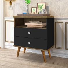 Mesa de Cabeceira 2 Gavetas 1 Nicho Status J&A Móveis Preto-Jequitiba