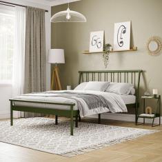 Cama Casal em Aço Begônia CabeCasa MadeiraMadeira Verde Musgo
