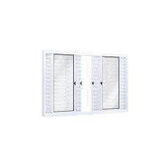 Janela de Aço Veneziana de Correr 100x100cm 6 Folhas com Grade Quadrada Riobras Branco