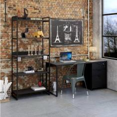 Conjunto Home Office Industrial 3 Peças 1 Escrivaninha 1 Estante e 1 Gaveteiro Kuadra Compace Onix