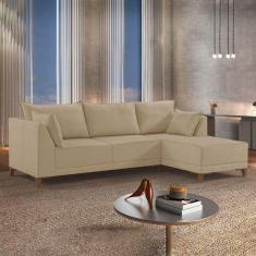 Sofá de Canto 5 Lugares 268cm com Almofadas M155 Martins Estofados Veludo Veludo/Café com Leite