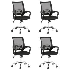 Kit 4 Cadeiras para Escritório com Rodízios Manchester Preto