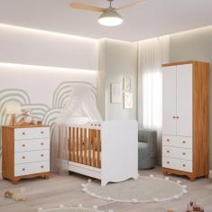 Quarto de Bebê Completo Berço Americano Ben 3 Em 1 Cômoda Júnior Simples 4 Gavetas Guarda Roupa Júnior 2 Portas 3 Gavetas 100% MDF