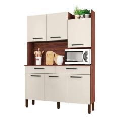 Armário De Cozinha Compacta 6 Portas E 2 Gavetas 132cm Silver Nogueira-off White - Pallazio