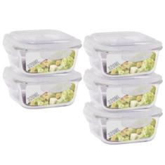 Conjunto 5 Potes Vidro 320Ml Hermético 4 Travas Alimentos - Quality Ho