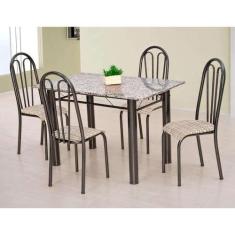 Conjunto de Mesa Carla com 4 Cadeiras Craqueado Preto Rattan - Artefam