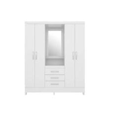 Guarda Roupa 4 Portas e 3 Gavetas c/ Espelho Capelinha Persia Branco/R