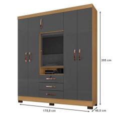 Guarda Roupa Casal Imperial com Cômoda Sapateira Cannes e Armário Multiuo Versatile com Chave Carvaho Americano Grafite - Incorplac