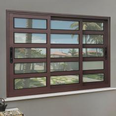Janela Elite com Travessas 3 Folhas Moveis Sequenciais 120 X 150 Vidro Liso