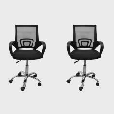 Kit 2 Cadeiras de Escritório Diretor Tela Mesh Base Cromada Santiago
