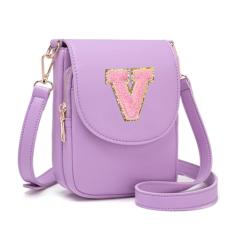 Viverte Bolsa transversal para meninas adolescentes, pequena, inicial, celular, bolsa de couro com compartimento triplo, Lavanda