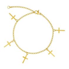 Pulseira Aço GLAM Groumet Cruz 14x7.5mm 21cm Gold IPG