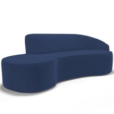 Sofá 4 Lugares Curvo Sala De Estar Living Firenze Direito D02 Veludo Azul Marinho 280 Cm C-304 - Lyam