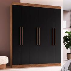 Guarda Roupa Casal Mdf New York 21706 6 Portas 2 Gavetas Castanho Preto