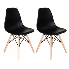 Kit com 2 Cadeiras Charles Eames Eiffel Pretas Base de Madeira, Design Moderno