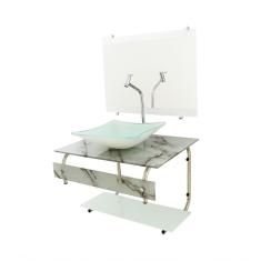 Gabinete De Vidro Para Banheiro Inox Com Cuba Branco