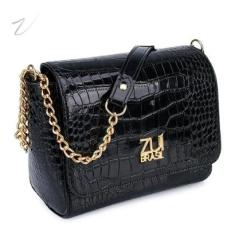 Bolsa Media De Lado Alça De Corrente Transversal Verniz-Feminino