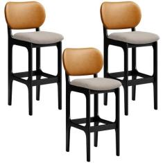 Kit 3 Banquetas Alta Bar Cozinha Jantar Betta L02 Preto Material Sinté