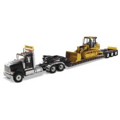 Miniatura Caminhão Plataforma HX520 e Trator De Esteira 1/50 - Diecast