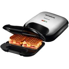 Grill e Sanduicheira Premium Mondial Preto e Inox 750W S-25, Preto e I