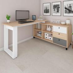 Mesa Escrivaninha Next 3 Gavetas Carvalho/branco/grafito - Artany Móveis