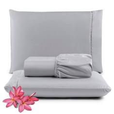 Jogo De Lençol Primor Casal 3 Peças Percal 400 Fios Ponto Palito - Cinza