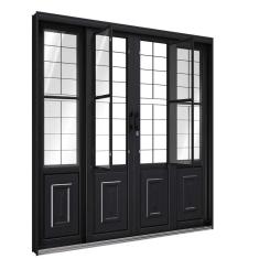 Porta de Aço de Correr com Postigo e Grade Quadrada 4 Folhas 213x200cm Facilitá Lucasa Preto