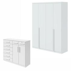 Conjunto de Guarda-Roupa Alonzo e Cômoda Toronto Branco