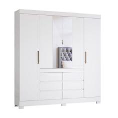 Guarda-Roupa Casal com Espelho Trevi 4 Portas 6 Gavetas Branco