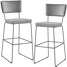 Kit 02 Banquetas Altas Preto Linho Cinza Escuro