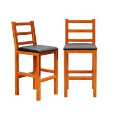 Conjunto 2 Banquetas Para Balcão Madeira Maciça Assento Estofado Preto Gal Shop Jm