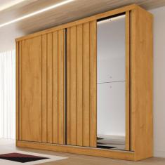 Guarda Roupa Casal 1 Espelho 2 Portas de Correr 4 Gavetas Ripado Galati Made Marcs