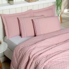 Edredom Cama Queen 03 peças Algodão Percal 180 Fios Poá Rosê