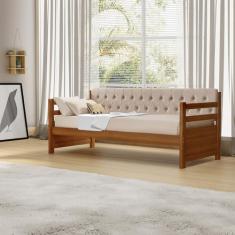 Sofá Cama Solteiro Verona Mona Castanho Estofado Capitonê Veludo Bege