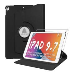 Kit Capa para iPad Air 2 (iPad 6) Giratória 360 + Película de Vidro + Caneta Touch (Preto)