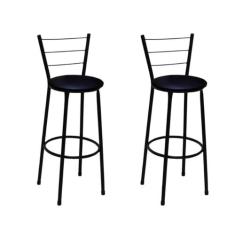 Kit 2 Banquetas Alta Preta com Encosto Assento Preto Jaddi