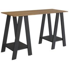 Escrivaninha Mesa Escritorio Cavalete 2 Prateleiras Mell Preto B61 NOV