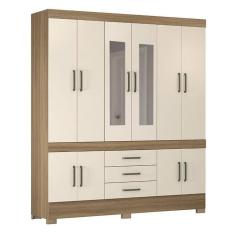 Guarda Roupa Casal New Murano 10 Portas E 3 Gavetas Amêndola Off White Com Espelho - Demóbile Amêndola Off White