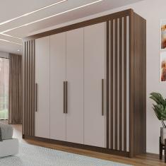 Guarda-Roupa Casal Magnus 6 Portas 6 Gavetas Ripado 100% Mdf Savana/Off White - Pnr Móveis