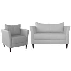 Conjunto Sofá 2 Lugares com Poltrona Pés Palito Lubbock Couro Branco G