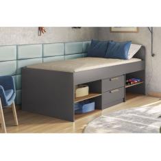 Cama Solteiro Multifuncional New Conect c/ 2 Gavetas Grafite/Jatobá - Santos Andirá