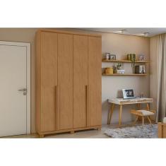 Guarda Roupa Solteiro 4 Portas e 2 Gavetas c/ Pés Alonzo Amêndoa - Lopas