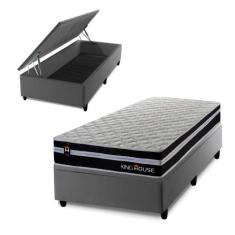 Conjunto Box Baú Durham Preto 96x203x67 c/ Molas Ensacadas - King Hous
