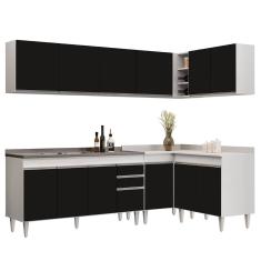 Armário De Cozinha Modulado De Canto 6 Peças Cp33 Com Pia Inox Branco/preto - Lumil