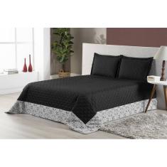 Jogo De Cama Colcha Casal Queen Preto Vitória 3 Peças