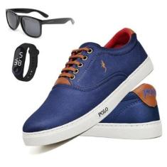 Tênis Polo Blu Masculino Casual Sapatenis Kit Com Oculos + Relogio-Masculino