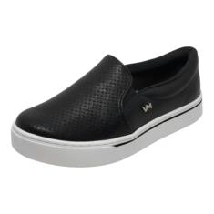 Tênis Casual Feminino Slip On Preto Branco Via Marte 016-009-01