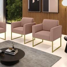 Poltrona Sala Estar Industrial Dourado Kit 2 Marisa Bouclê D03 - D'Ros