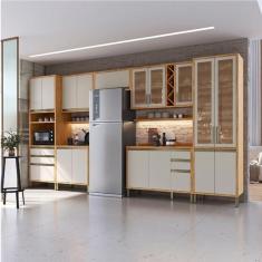 Armário de Cozinha Completa 7 Peças 17 Portas com Vidro e Tampo 100% M